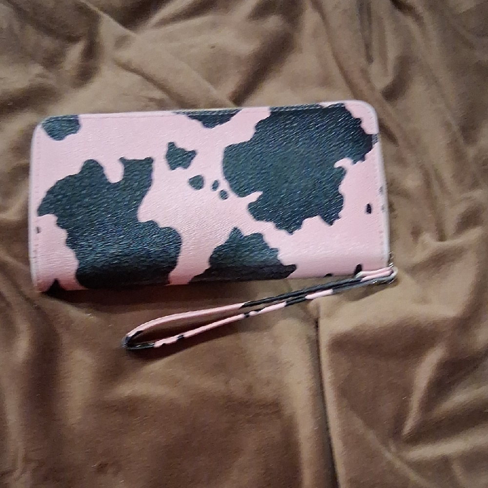 Pink and Black Cow Print Wallet with Metal Clasp